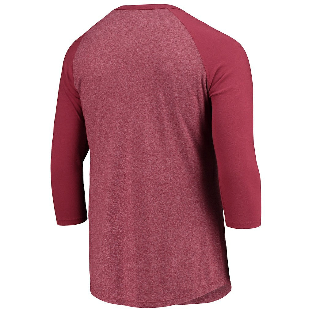 Washington Commanders Majestic Threads Wordmark 3/4-Sleeve Raglan Tri-Blend T-Shirt - Burgundy on sale