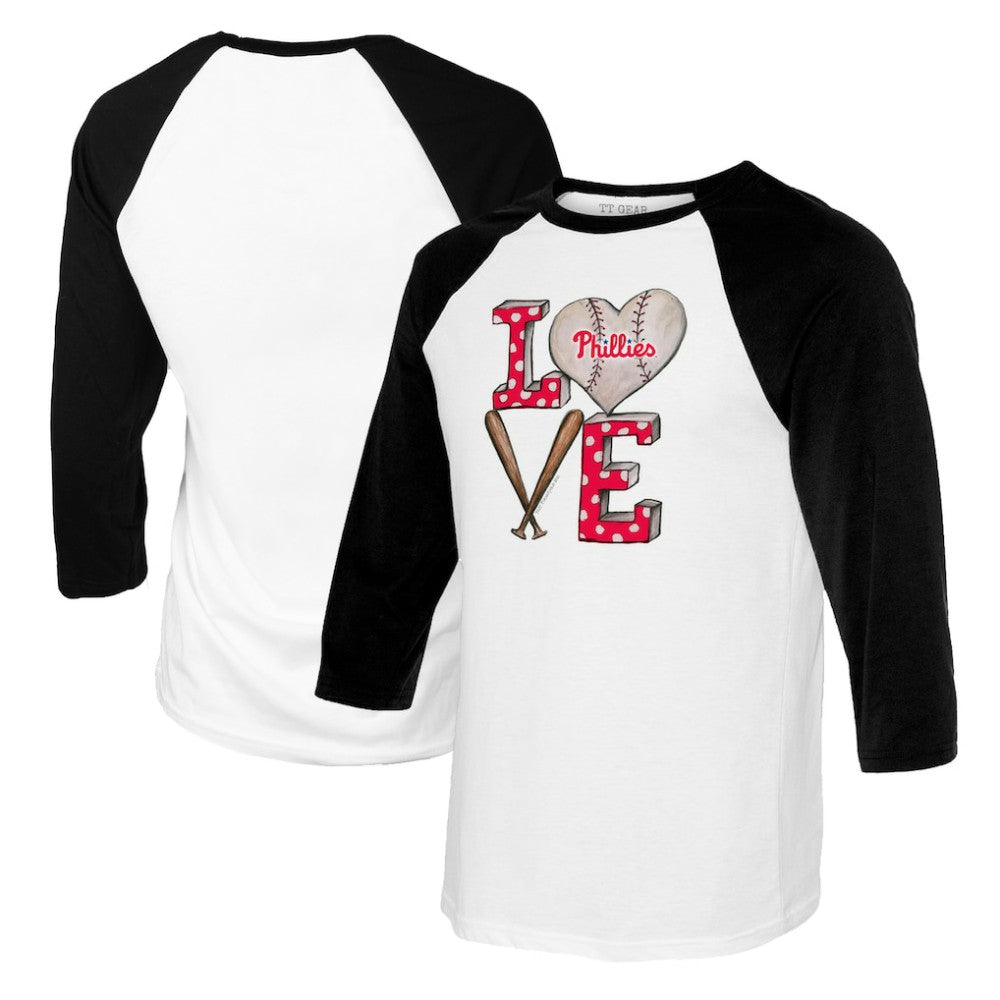 Philadelphia Phillies Tiny Turnip Women's Baseball Love Raglan 3/4-Sleeve T-Shirt - White/Black