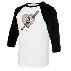 Seattle Mariners Tiny Turnip Youth Heart Bat Raglan 3/4 Sleeve T-Shirt - White/Black