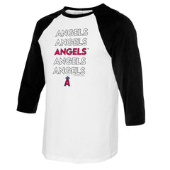 Los Angeles Angels Tiny Turnip Women's Stacked 3/4-Sleeve Raglan T-Shirt - White/Black