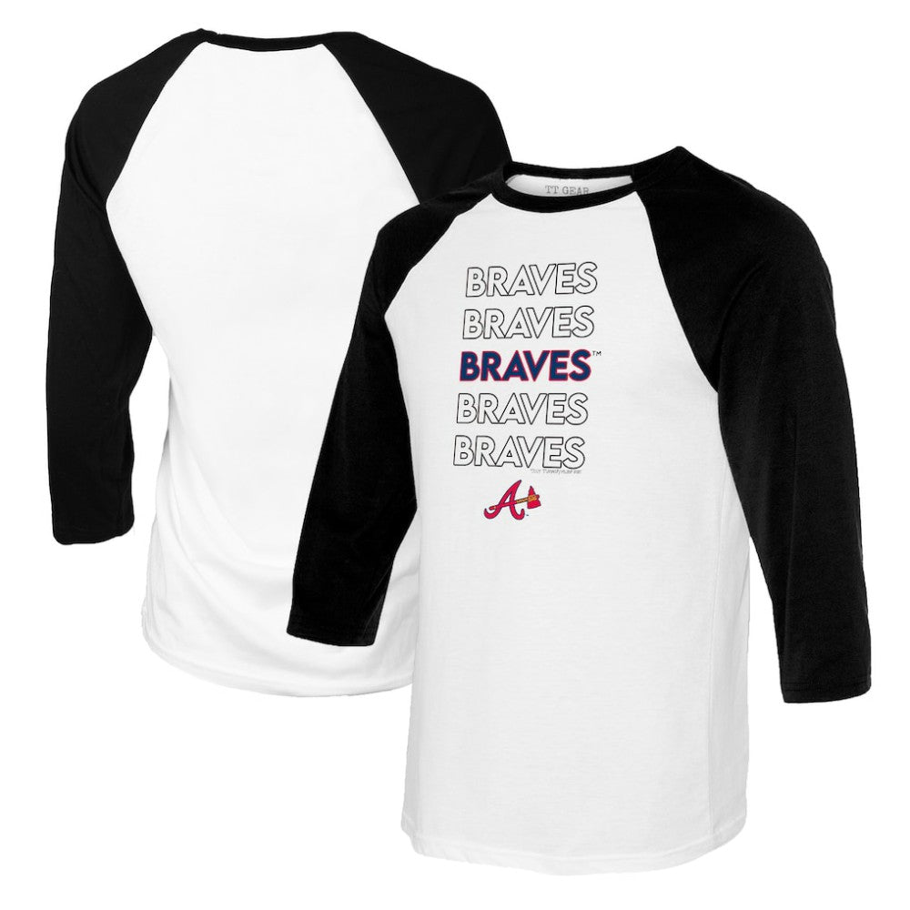 Atlanta Braves Tiny Turnip Women's Stacked 3/4-Sleeve Raglan T-Shirt - White/Black