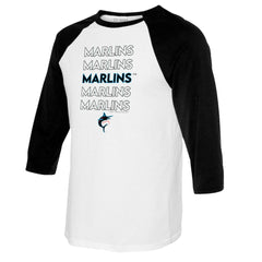 Miami Marlins Tiny Turnip Youth Stacked Raglan 3/4 Sleeve T-Shirt - White/Black