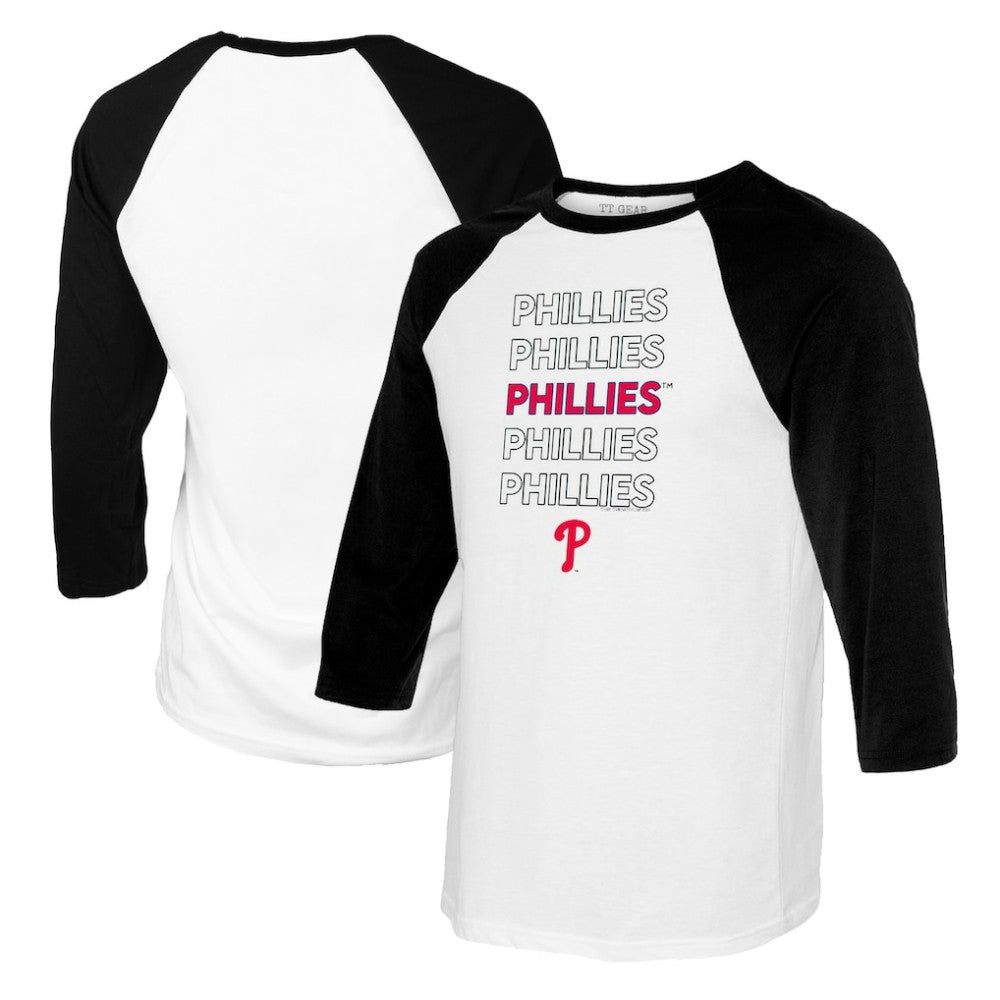 Philadelphia Phillies Tiny Turnip Youth Stacked Raglan 3/4 Sleeve T-Shirt - White/Black