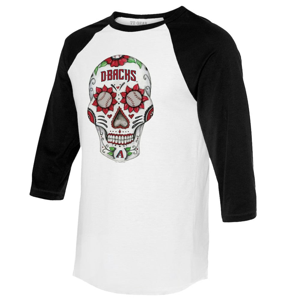 Arizona Diamondbacks Tiny Turnip Women's Sugar Skull 3/4-Sleeve Raglan T-Shirt - White/Black