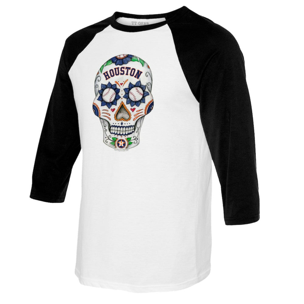 Houston Astros Tiny Turnip Women's Sugar Skull 3/4-Sleeve Raglan T-Shirt - White/Black