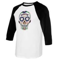 Houston Astros Tiny Turnip Women's Sugar Skull 3/4-Sleeve Raglan T-Shirt - White/Black