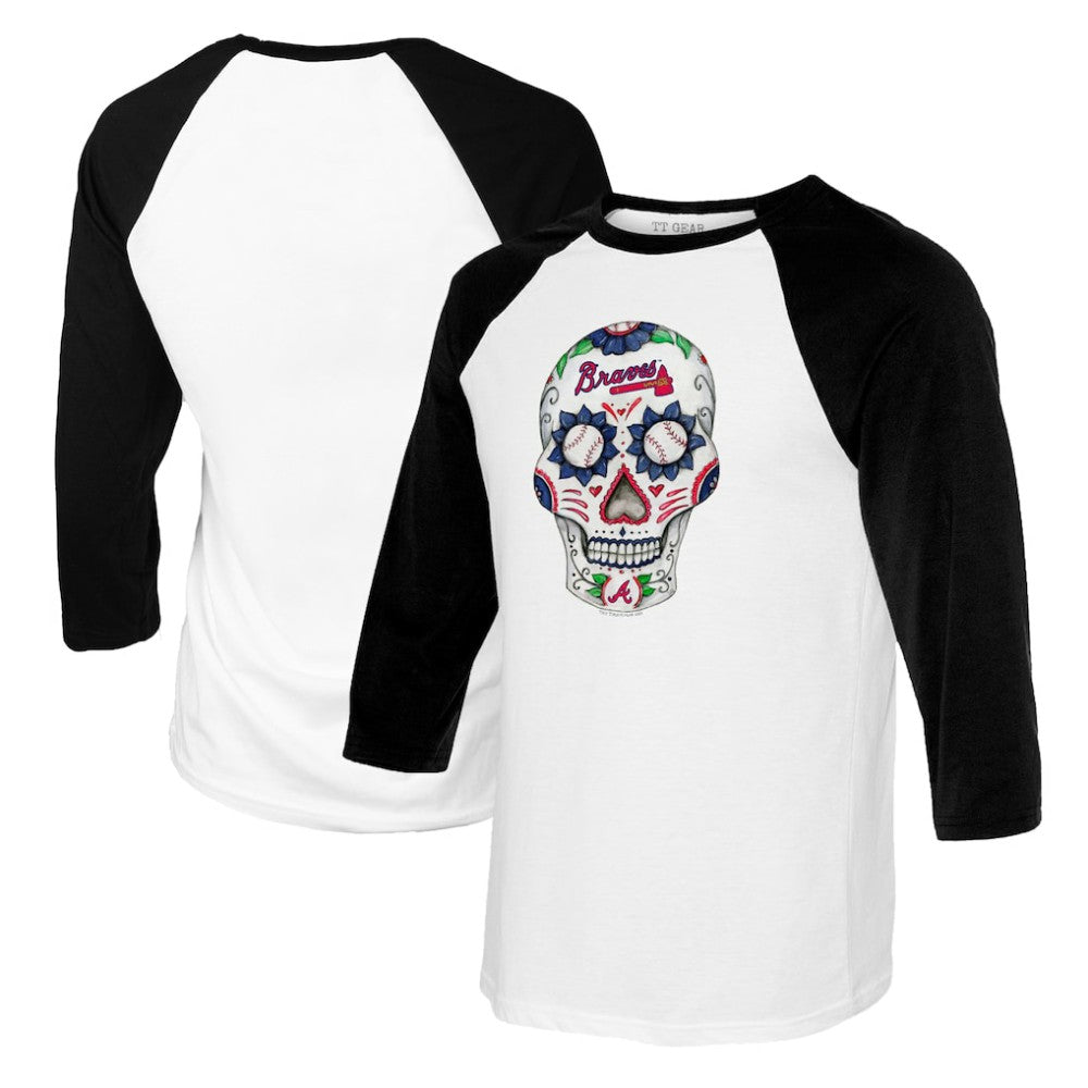 Atlanta Braves Tiny Turnip Youth Sugar Skull Raglan 3/4 Sleeve T-Shirt - White/Black