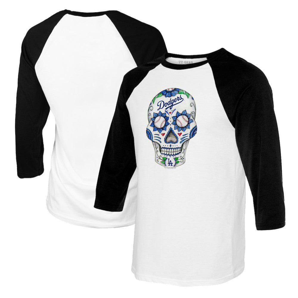 Los Angeles Dodgers Tiny Turnip Youth Sugar Skull Raglan 3/4 Sleeve T-Shirt - White/Black