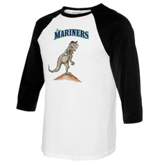 Seattle Mariners Tiny Turnip Youth TT Rex Raglan 3/4 Sleeve T-Shirt - White/Black
