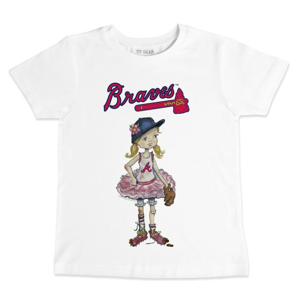 Atlanta Braves Tiny Turnip Youth Baseball Babes T-Shirt - White