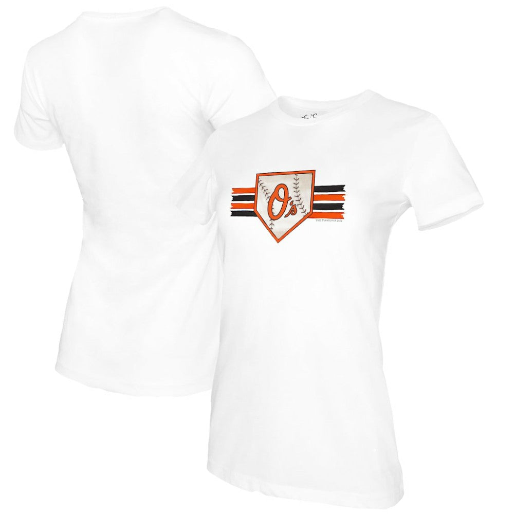 Baltimore Orioles Tiny Turnip Women's Base Stripe T-Shirt - White