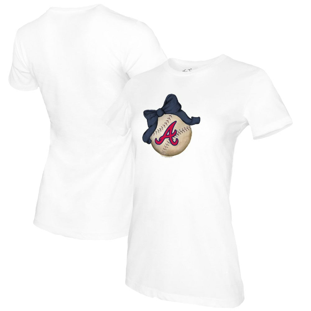 Atlanta Braves Tiny Turnip Women's Baseball Bow T-Shirt - White