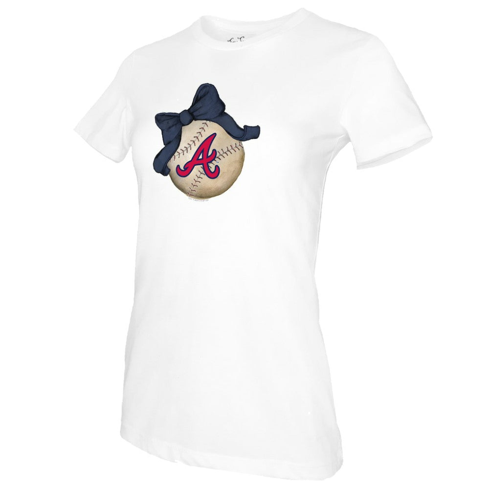 Atlanta Braves Tiny Turnip Women's Baseball Bow T-Shirt - White