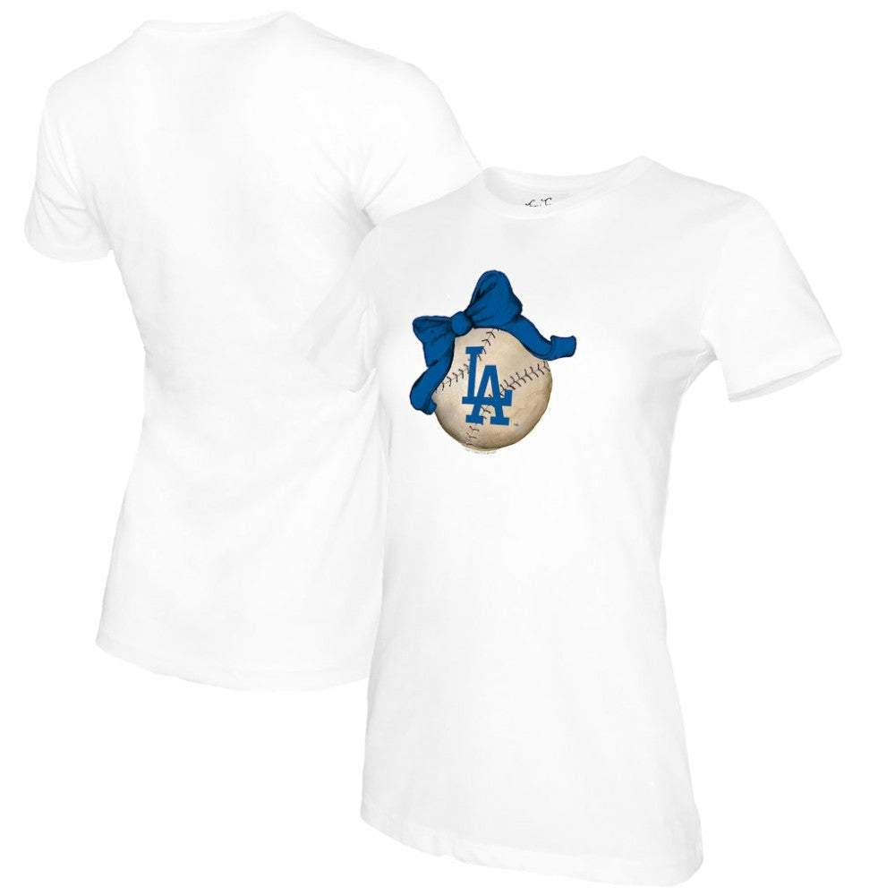 Los Angeles Dodgers Tiny Turnip Women's Baseball Bow T-Shirt - White