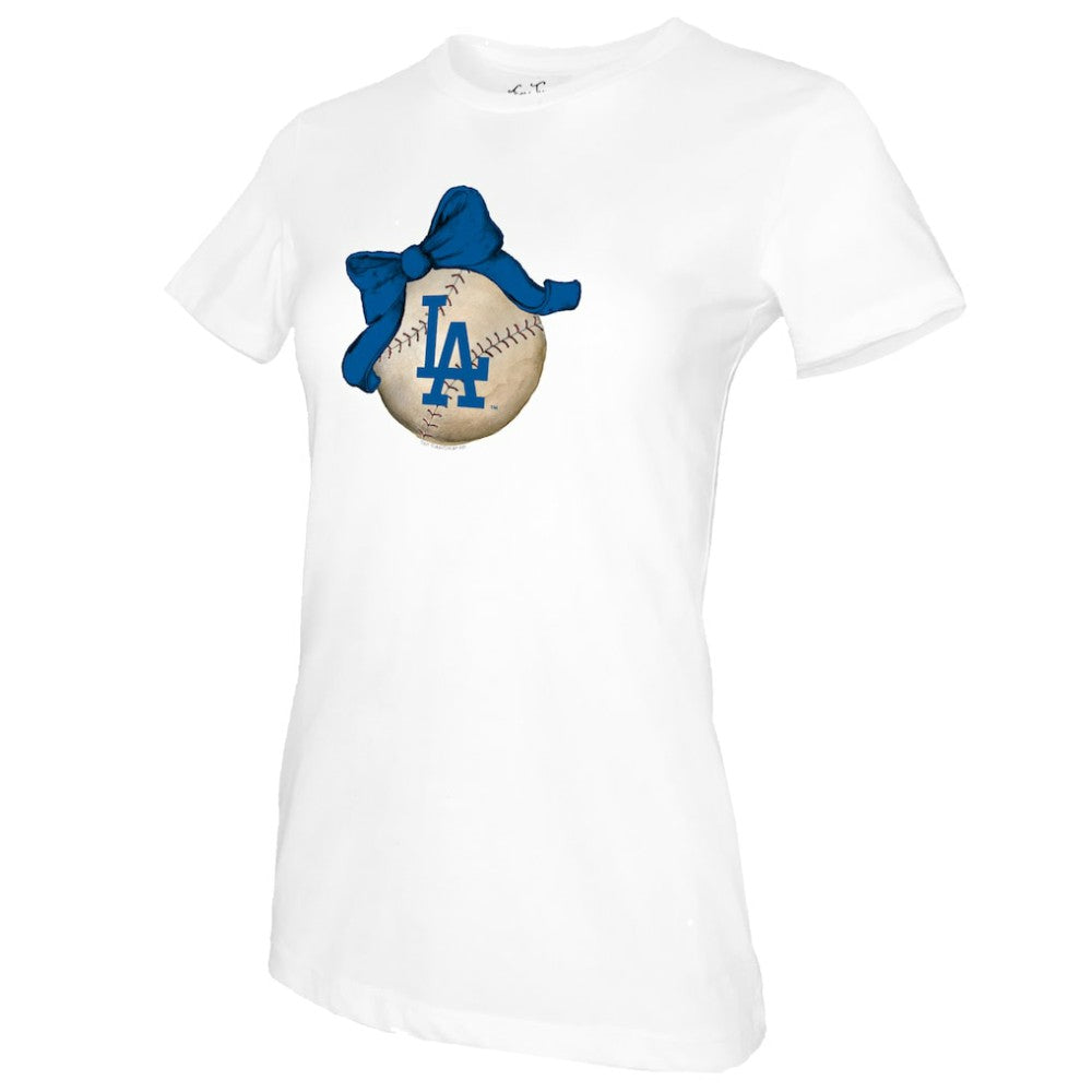 Los Angeles Dodgers Tiny Turnip Women's Baseball Bow T-Shirt - White