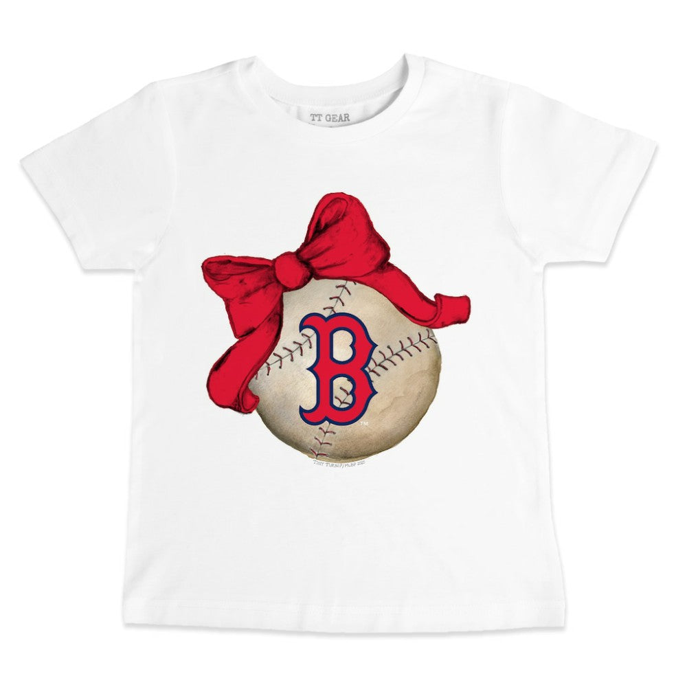 Boston Red Sox Tiny Turnip Youth Baseball Bow T-Shirt - White