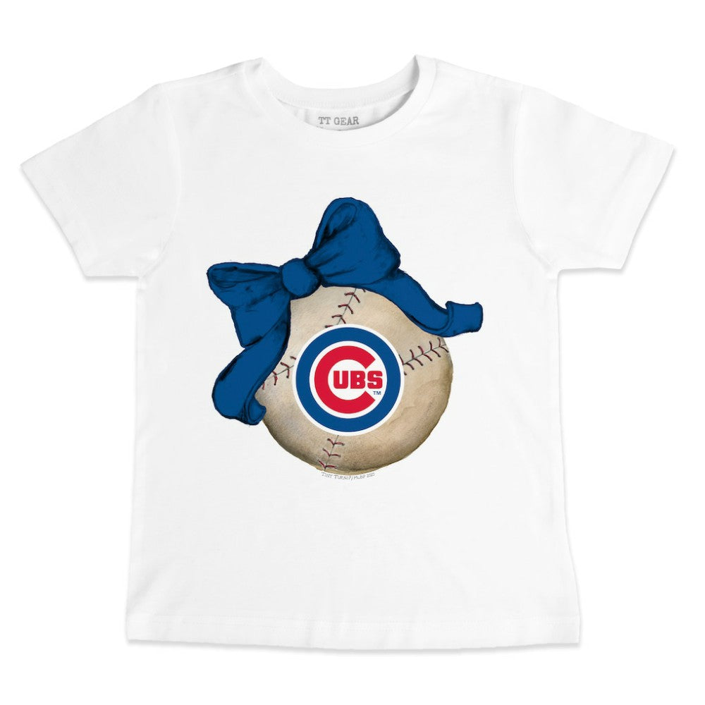Chicago Cubs Tiny Turnip Youth Baseball Bow T-Shirt - White