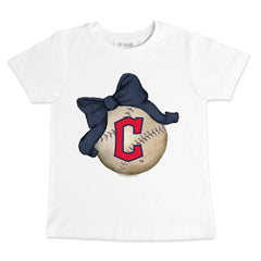 Cleveland Guardians Tiny Turnip Youth Baseball Bow T-Shirt - White