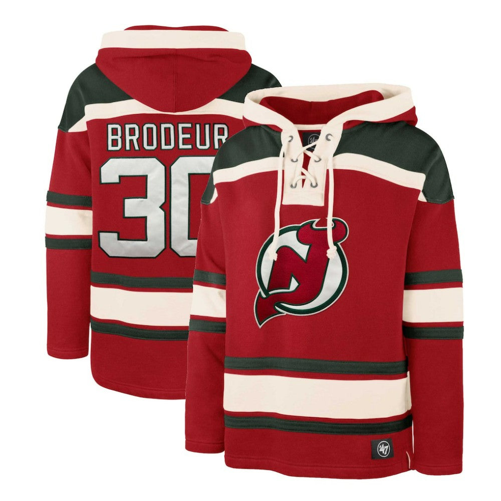 Martin Brodeur New Jersey Devils '47 Retired Player Name & Number Lacer Pullover Hoodie Red