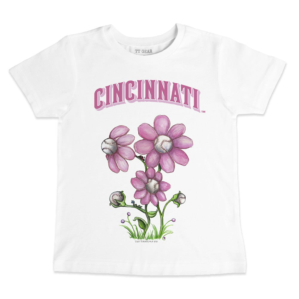 Cincinnati Reds Tiny Turnip Youth Blooming Baseballs T-Shirt - White