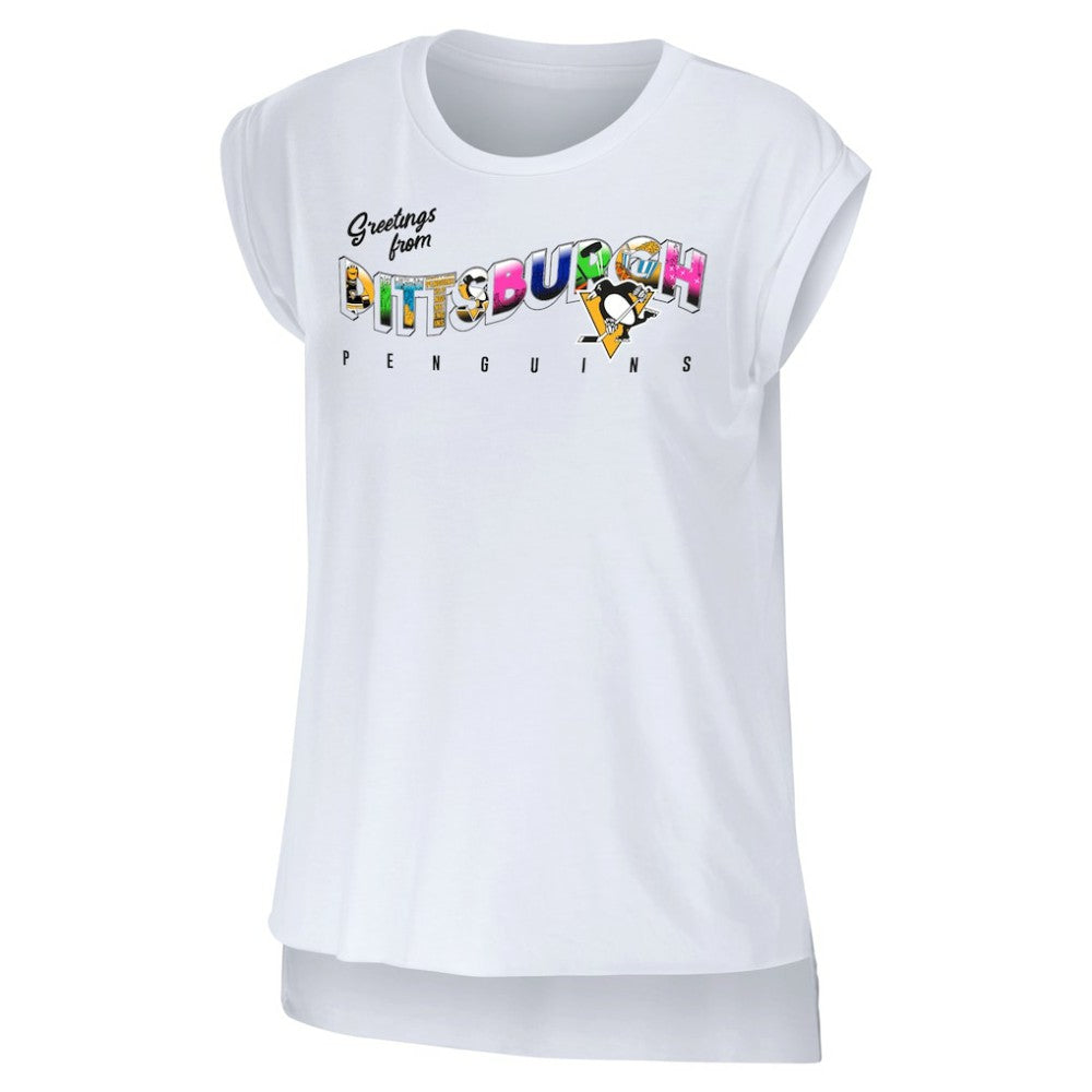 Pittsburgh Penguins WEAR by Erin Andrews Women's Greetings From Muscle T-Shirt White