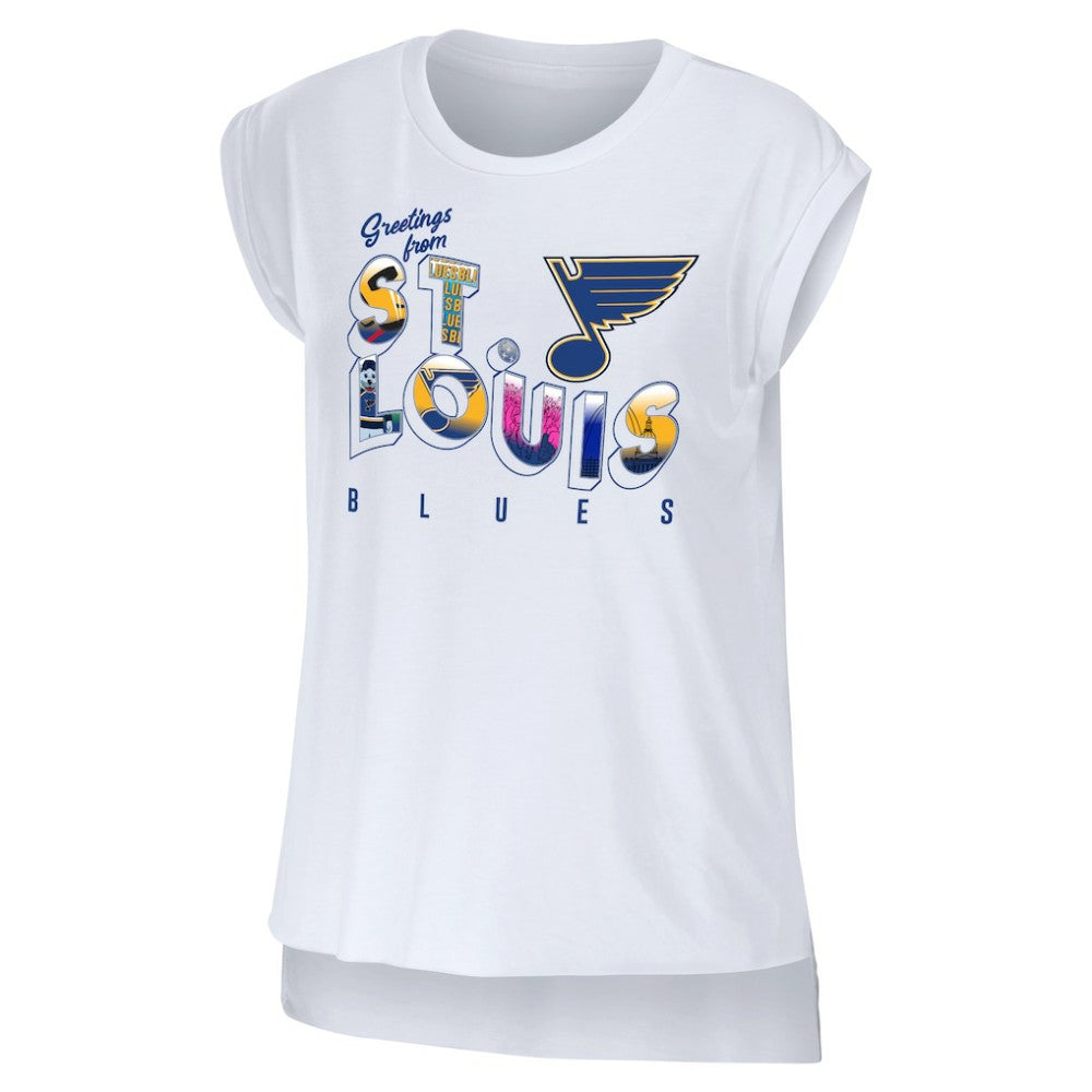 St. Louis Blues WEAR by Erin Andrews Women's Greetings From Muscle T-Shirt White