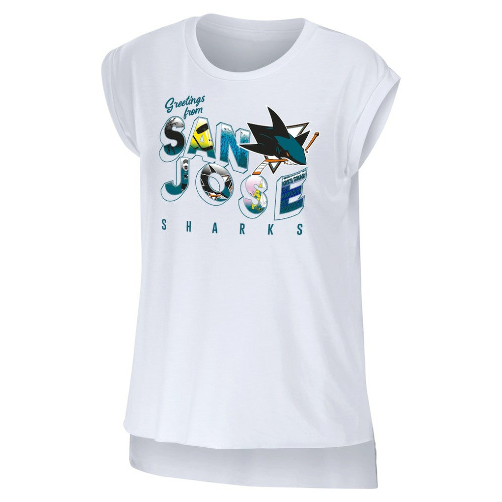 San Jose Sharks WEAR by Erin Andrews Women's Greetings From Muscle T-Shirt White