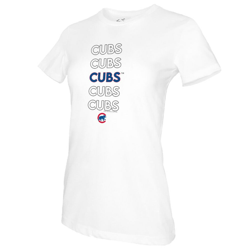 Chicago Cubs Tiny Turnip Women's Stacked T-Shirt - White