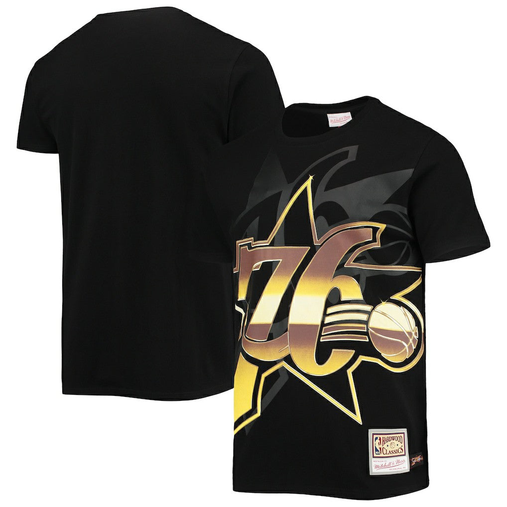 Philadelphia 76ers Big & Tall Hardwood Classics Big Face 4.0 T-Shirt - Black | Mitchell & Ness on sale
