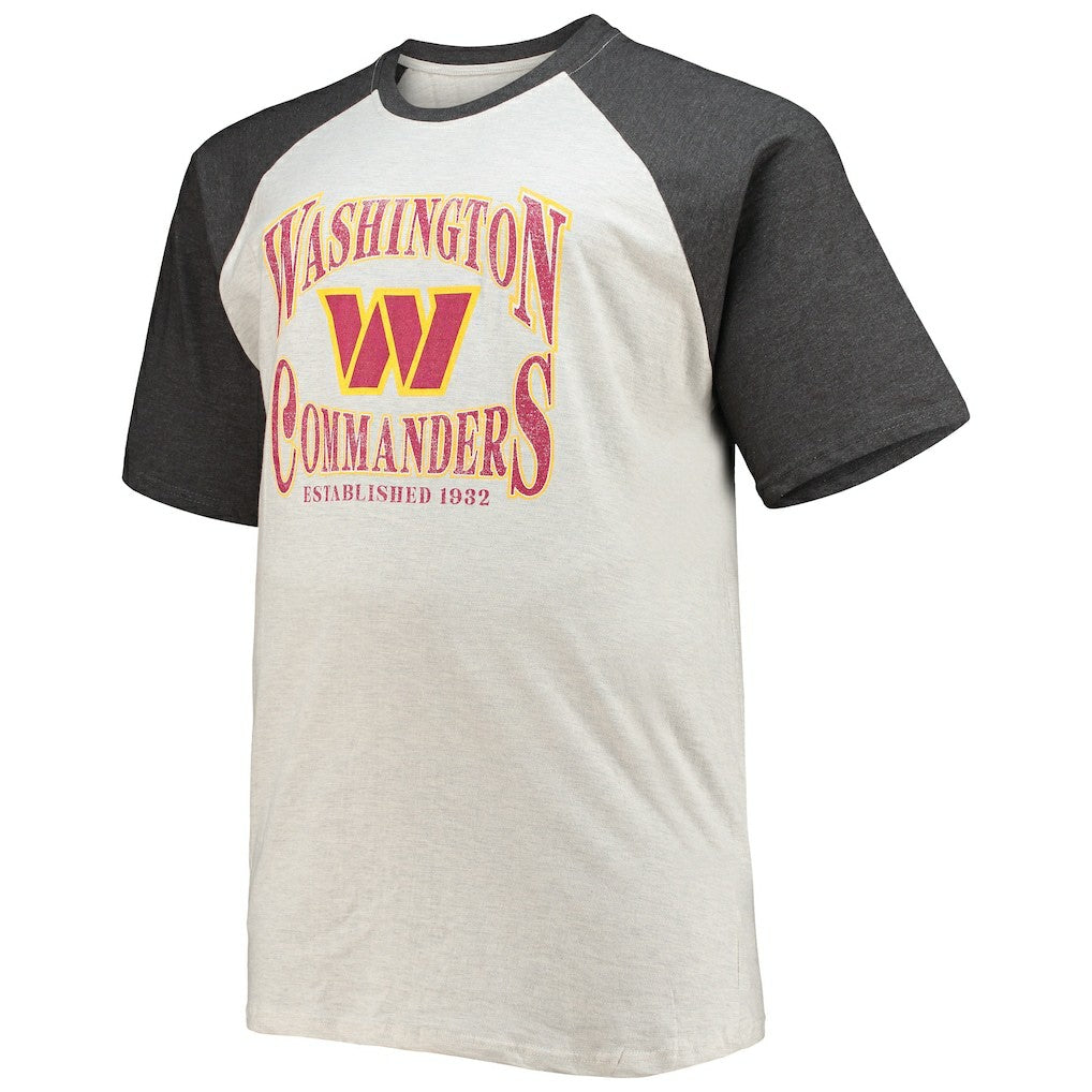 Washington Commanders Big & Tall Wordmark Raglan T-Shirt - Oatmeal/Heathered Charcoal for sale