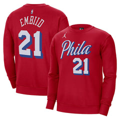 Joel Embiid Philadelphia 76ers Jordan Brand Statement Name & Number Pullover Sweatshirt - Red online