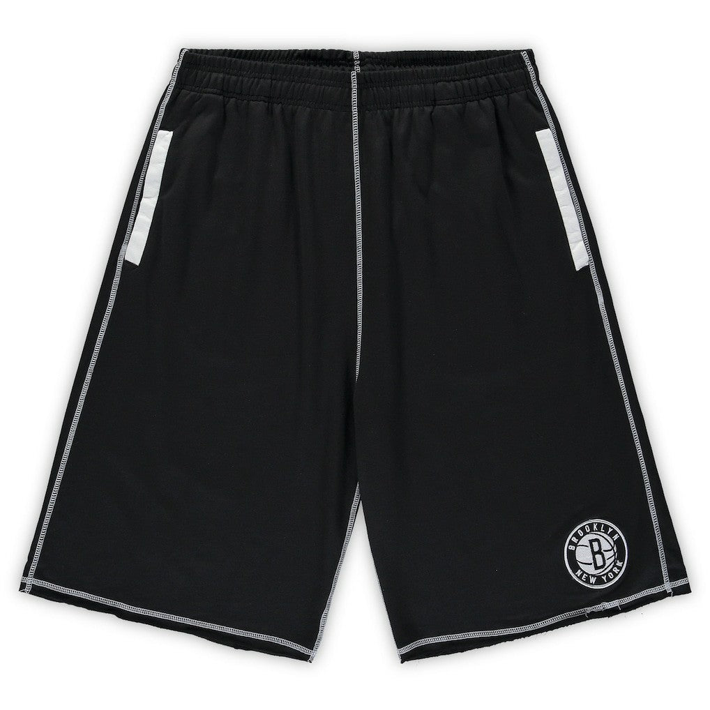 Brooklyn Nets Big & Tall Contrast Stitch Knit Shorts - Black/White on sale
