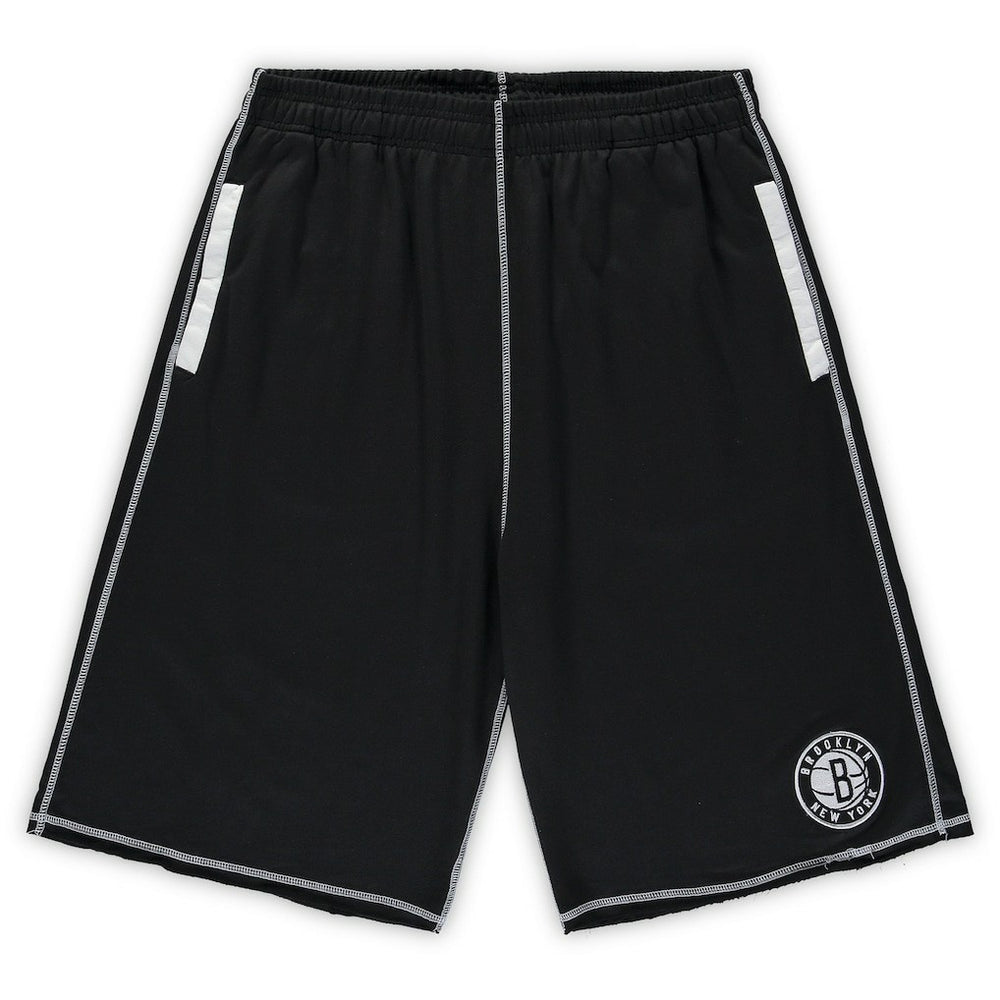 Brooklyn Nets Big & Tall Contrast Stitch Knit Shorts - Black/White on sale