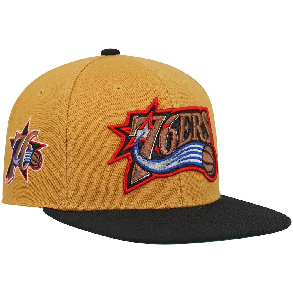 Philadelphia 76ers Hardwood Classics Snapback Hat - Gold/Black | Mitchell & Ness for sale