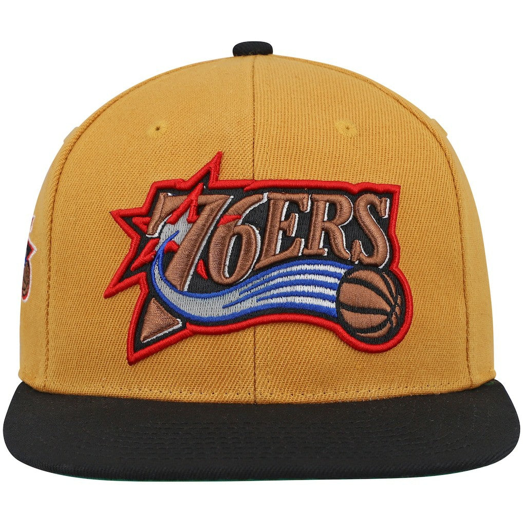 Philadelphia 76ers Hardwood Classics Snapback Hat - Gold/Black | Mitchell & Ness for sale
