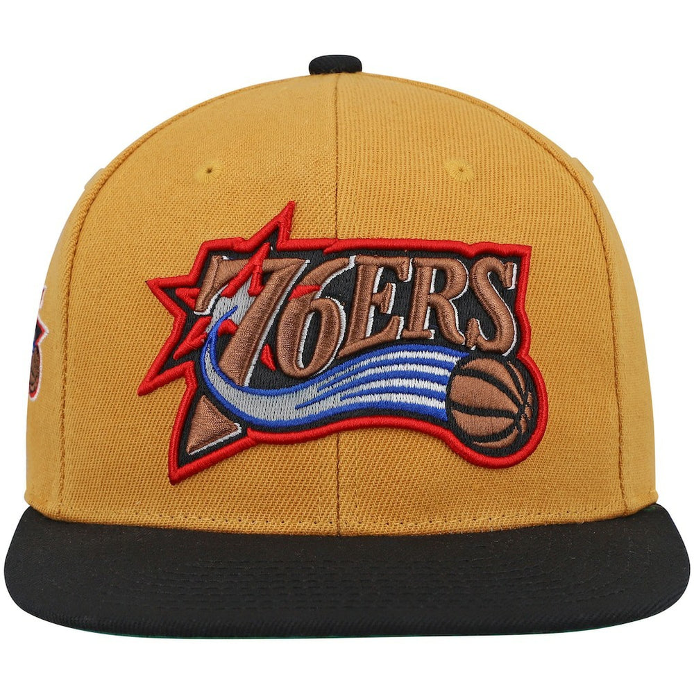 Philadelphia 76ers Hardwood Classics Snapback Hat - Gold/Black | Mitchell & Ness for sale