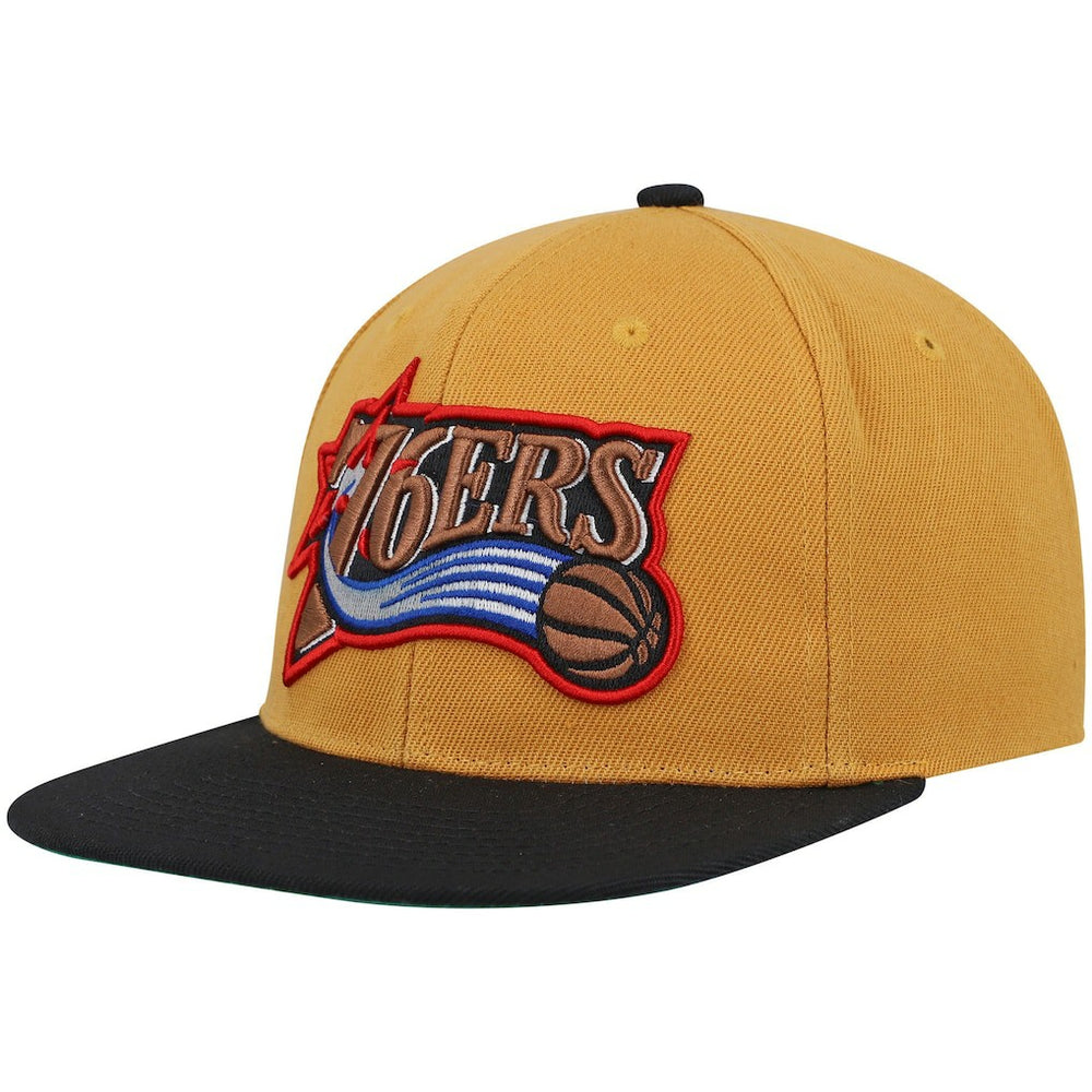 Philadelphia 76ers Hardwood Classics Snapback Hat - Gold/Black | Mitchell & Ness for sale