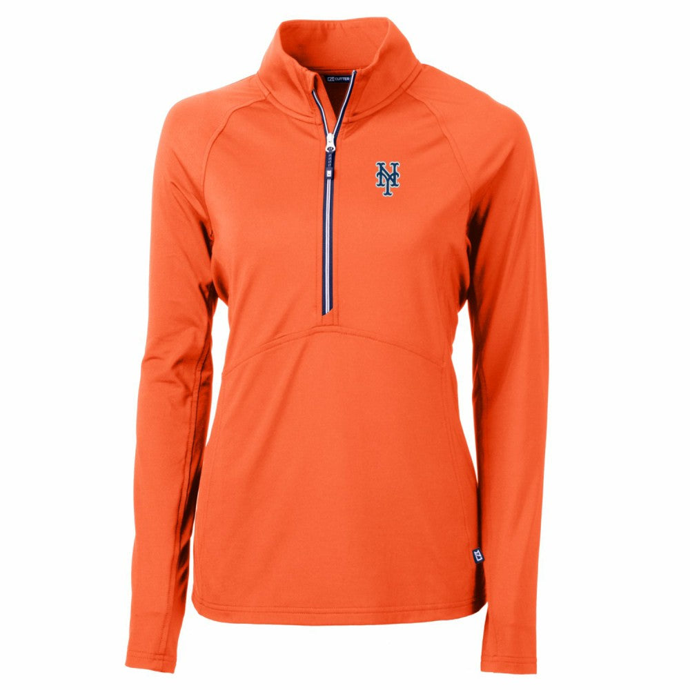 New York Mets Cutter & Buck Women's Adapt Eco Knit Stretch Half-Zip Pullover Top - Orange