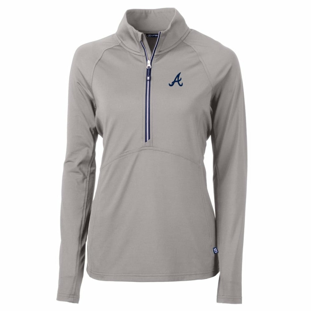 Atlanta Braves Cutter & Buck Women's Adapt Eco Knit Stretch Half-Zip Pullover Top - Gray