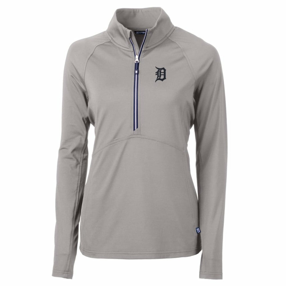 Detroit Tigers Cutter & Buck Women's Adapt Eco Knit Stretch Half-Zip Pullover Top - Gray