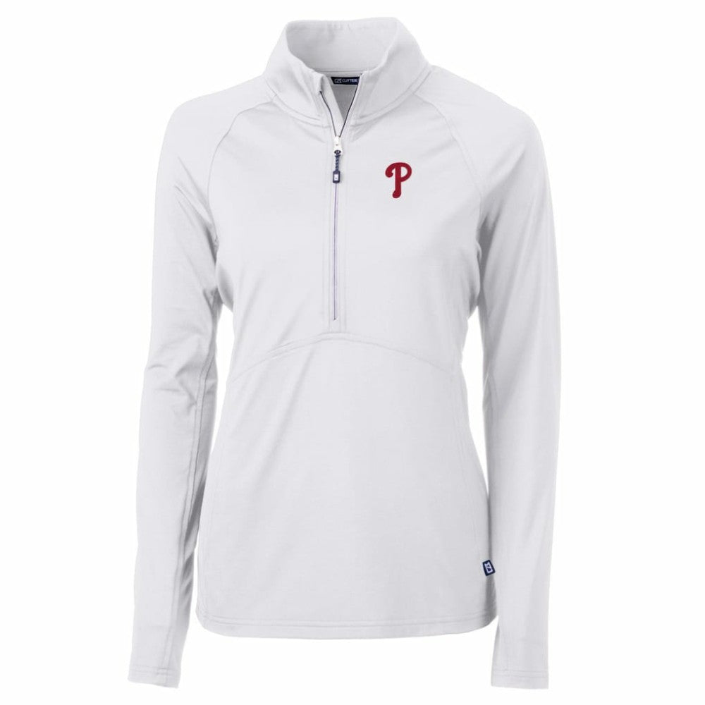 Philadelphia Phillies Cutter & Buck Women's Adapt Eco Knit Stretch Half-Zip Pullover Top - White