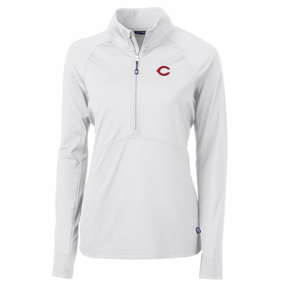 Cincinnati Reds Cutter & Buck Women's Adapt Eco Knit Stretch Half-Zip Pullover Top - White