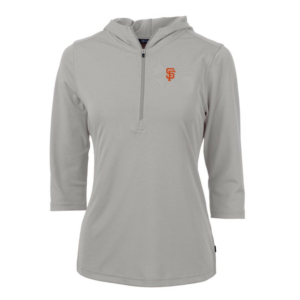 San Francisco Giants Cutter & Buck Women's Virtue Eco Pique 3/4 Sleeve Half-Zip Pullover Hoodie - Gray