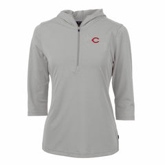 Cincinnati Reds Cutter & Buck Women's Virtue Eco Pique 3/4 Sleeve Half-Zip Pullover Hoodie - Gray