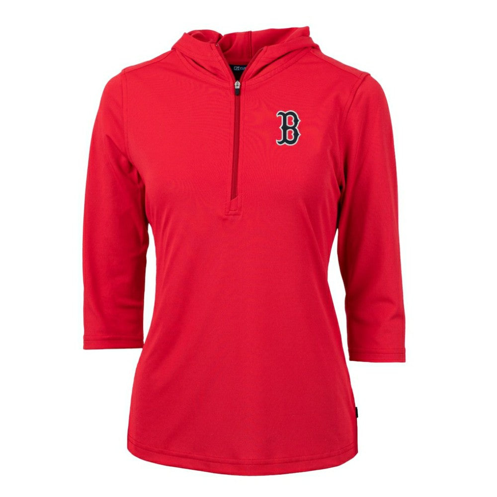 Boston Red Sox Cutter & Buck Women's Virtue Eco Pique 3/4 Sleeve Half-Zip Pullover Hoodie - Red