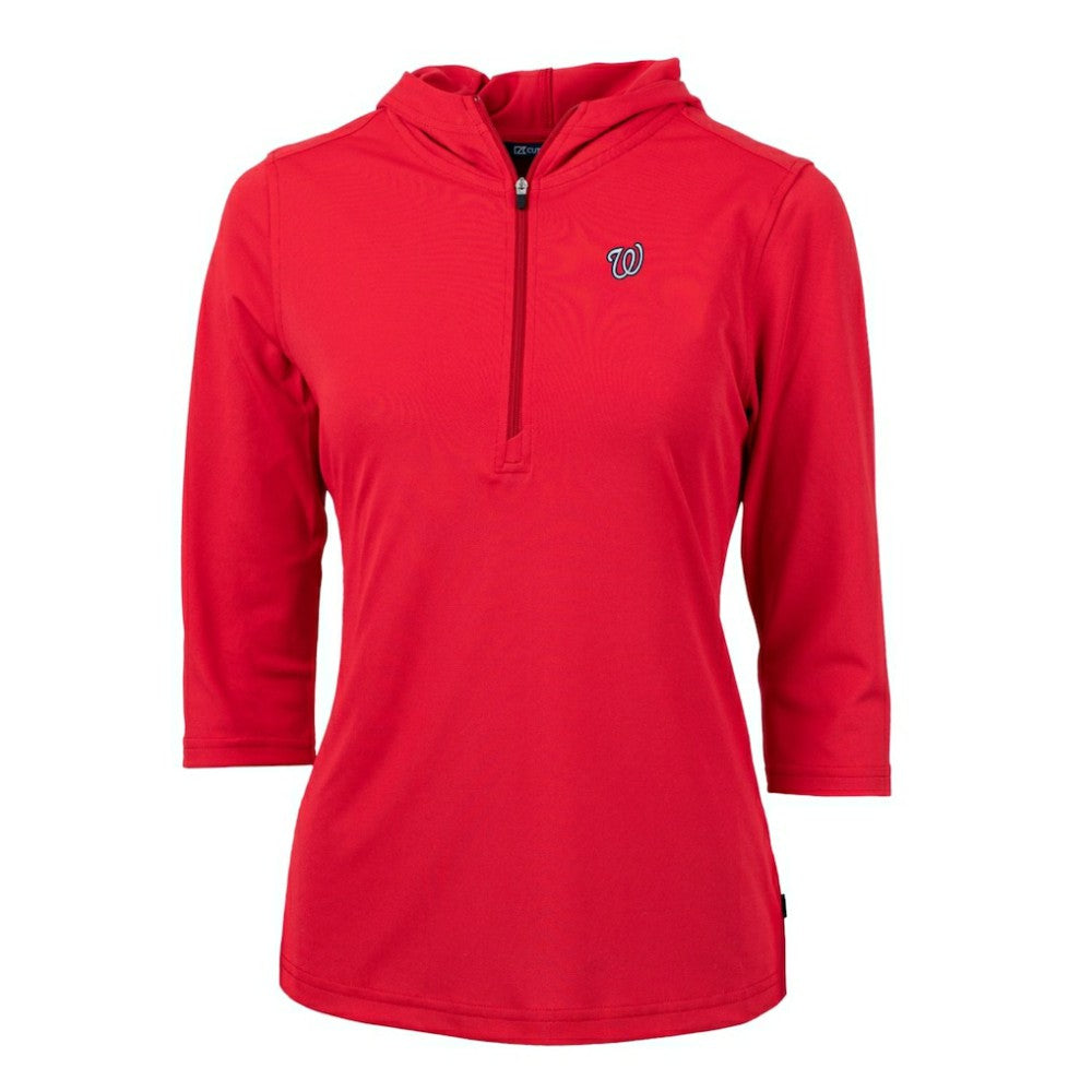 Washington Nationals Cutter & Buck Women's Virtue Eco Pique 3/4 Sleeve Half-Zip Pullover Hoodie - Red