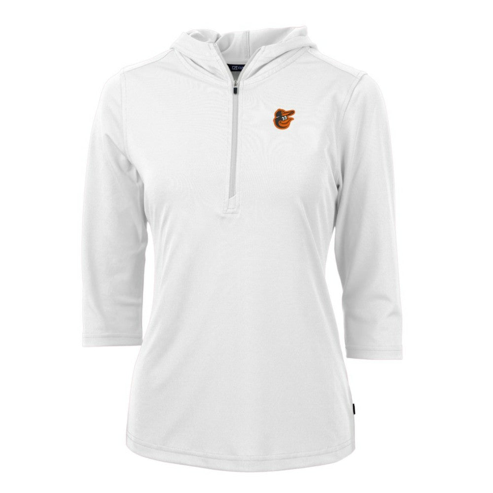 Baltimore Orioles Cutter & Buck Women's Virtue Eco Pique 3/4 Sleeve Half-Zip Pullover Hoodie - White
