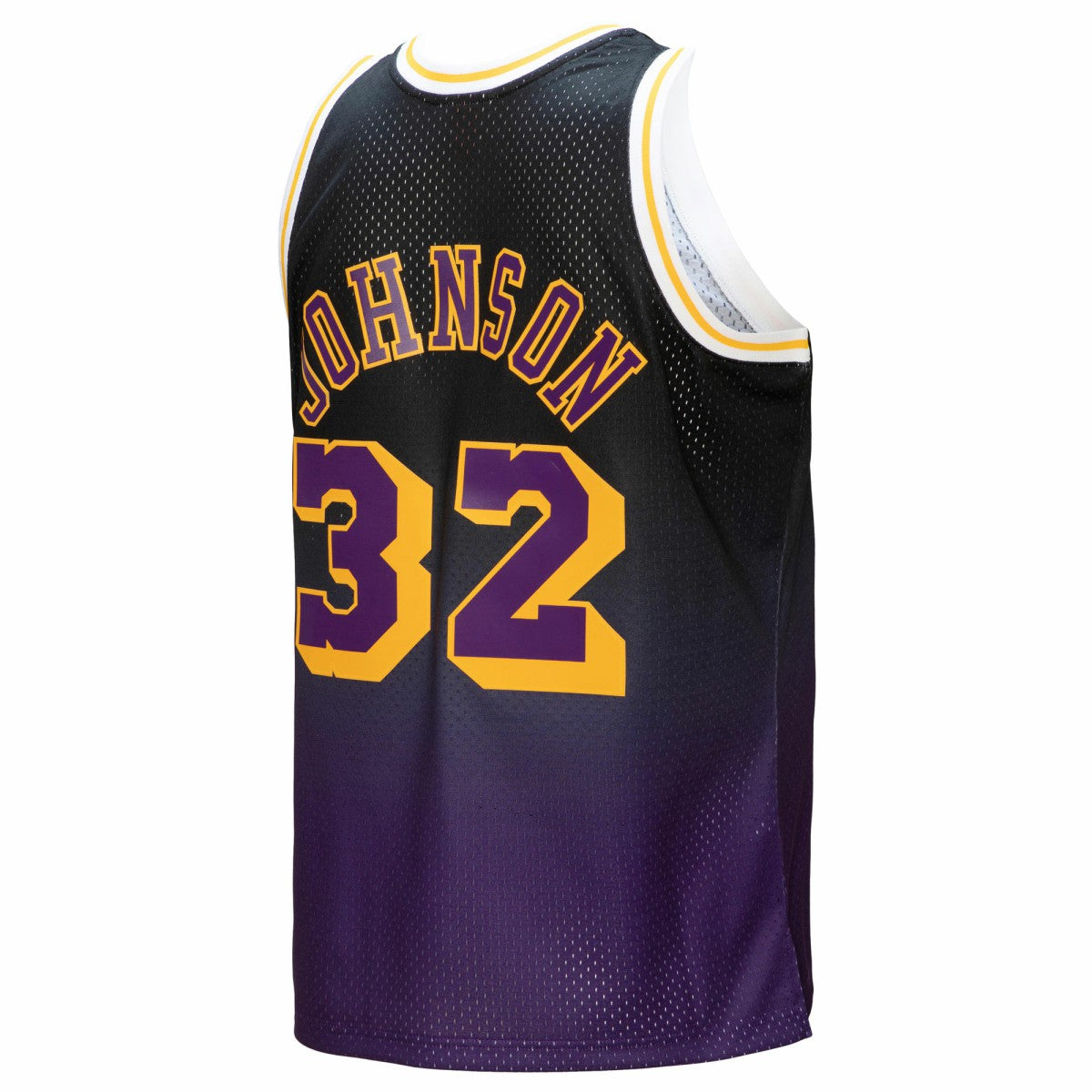 Magic Johnson Los Angeles Lakers 1984/85 Hardwood Classics Fadeaway Swingman Player Jersey - Purple/Black | Mitchell & Ness for sale