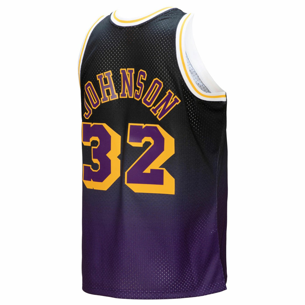 Magic Johnson Los Angeles Lakers 1984/85 Hardwood Classics Fadeaway Swingman Player Jersey - Purple/Black | Mitchell & Ness for sale