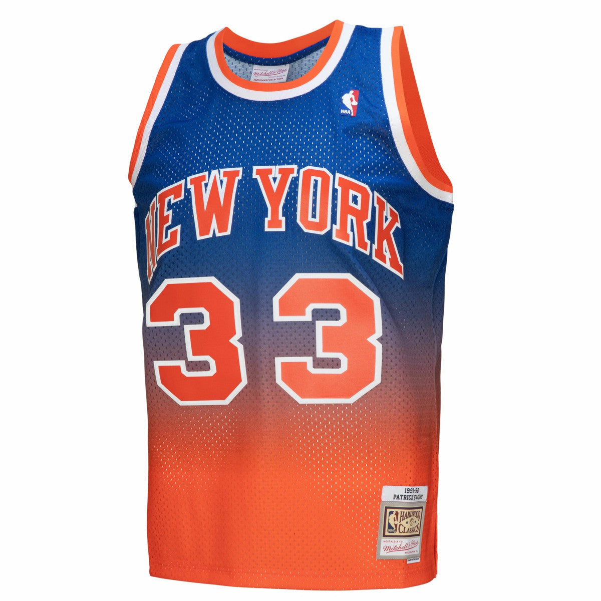 Patrick Ewing New York Knicks 1991/92 Hardwood Classics Fadeaway Swingman Player Jersey - Orange/Royal | Mitchell & Ness shop